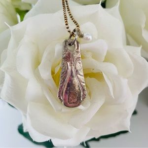 “D” monogram silver spoon and Pearl bead necklace with ball chain Vintage look